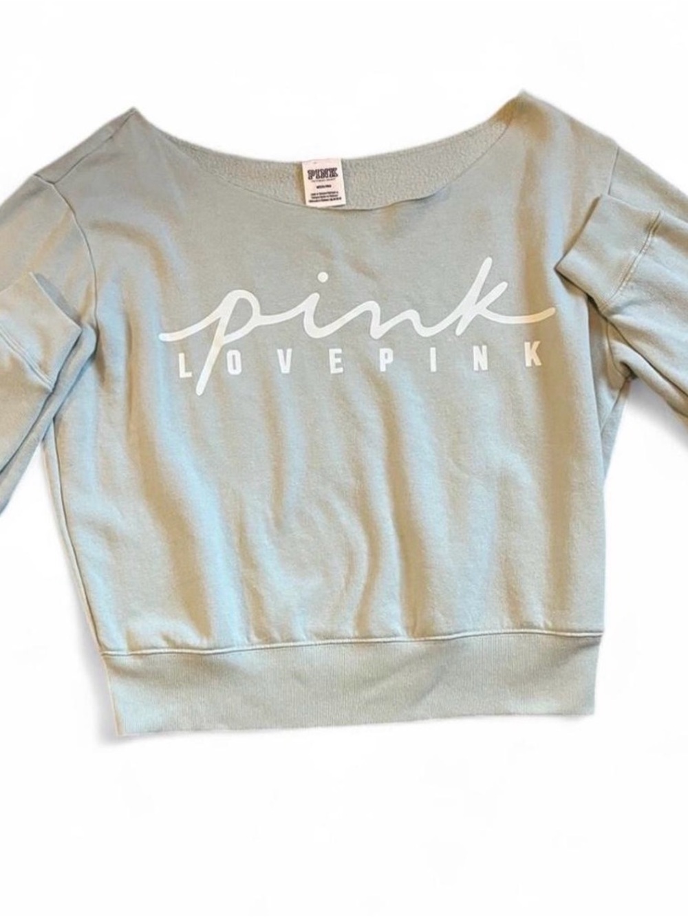 PINK Victoria's Secret Light Green Off-Shoulder Top